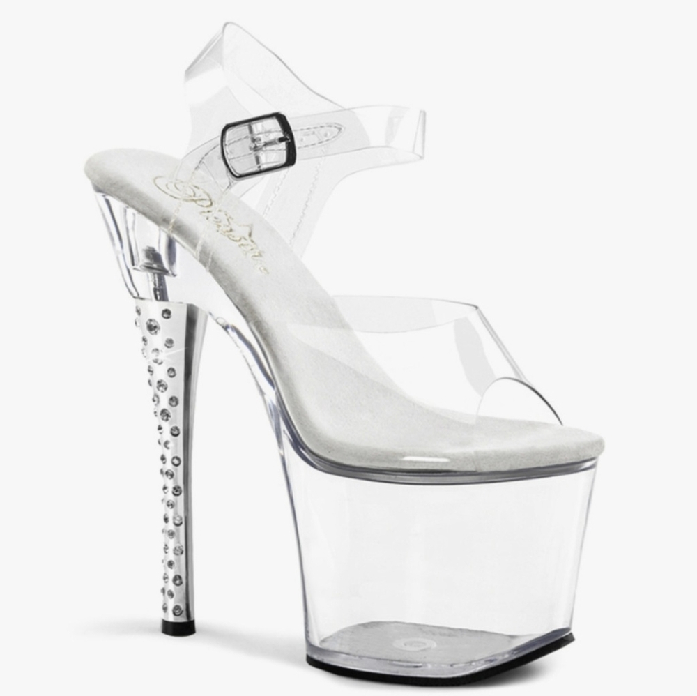 Pleasers Diamond 8" clear transparent platform heels size 9